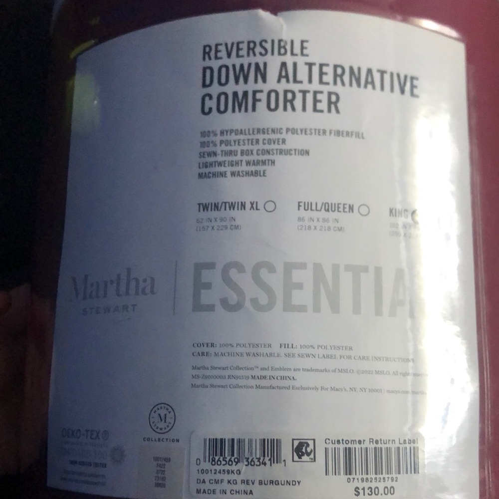 MARTHA STEWART reversible down alternative comforter size king brand new